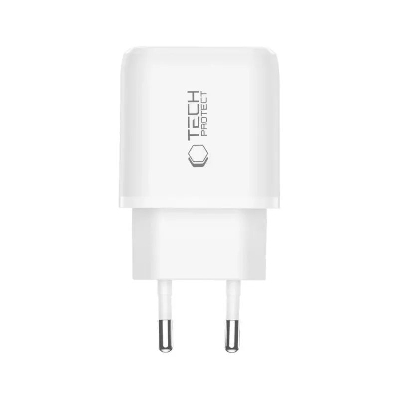 TECH-PROTECT NCA45W-GAN carregador de rede de 2 portas PD 45W / QC3.0 + cabo USB-C branco