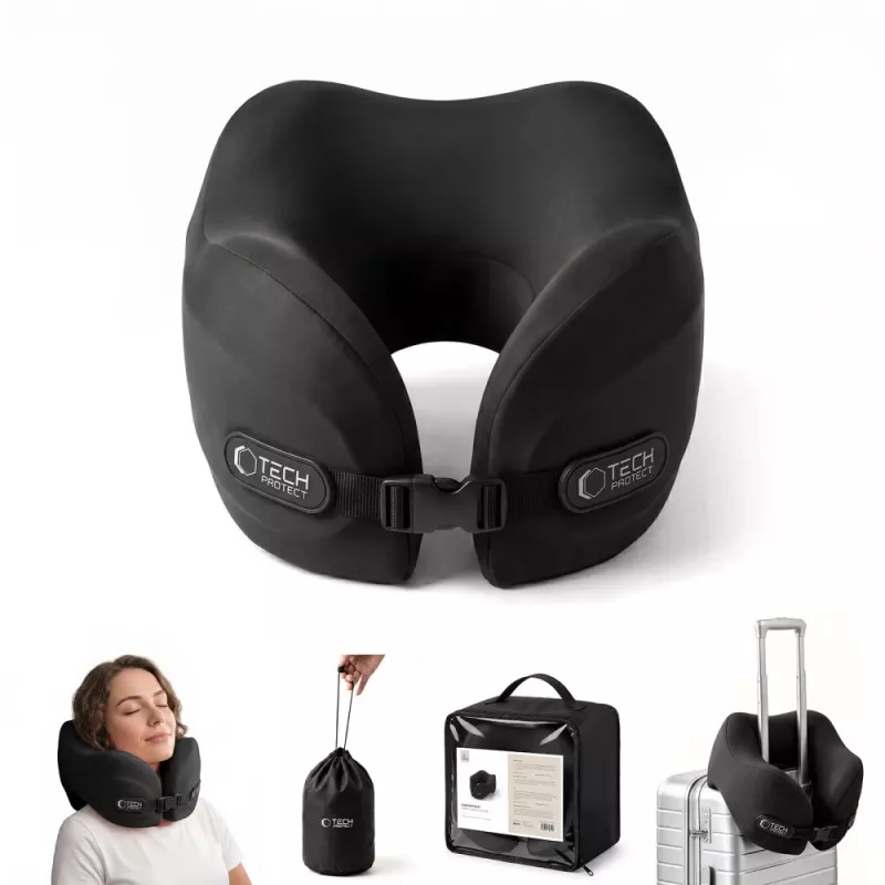 TECH-PROTECT COMFORTREST almofada de viagem para o pescoço preta