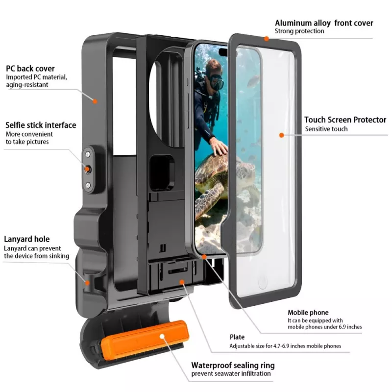 TECH-PROTECT IPX8 PRO capa universal à prova de água para mergulho cinzento/preto