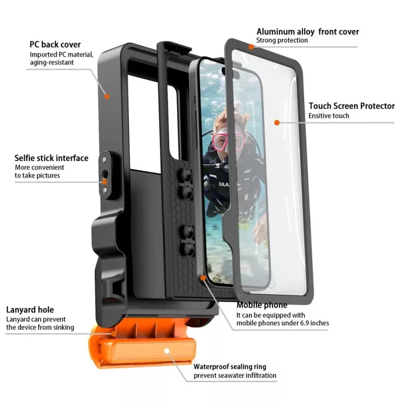 TECH-PROTECT IPX8 PRO capa universal à prova de água para mergulho preto/laranja