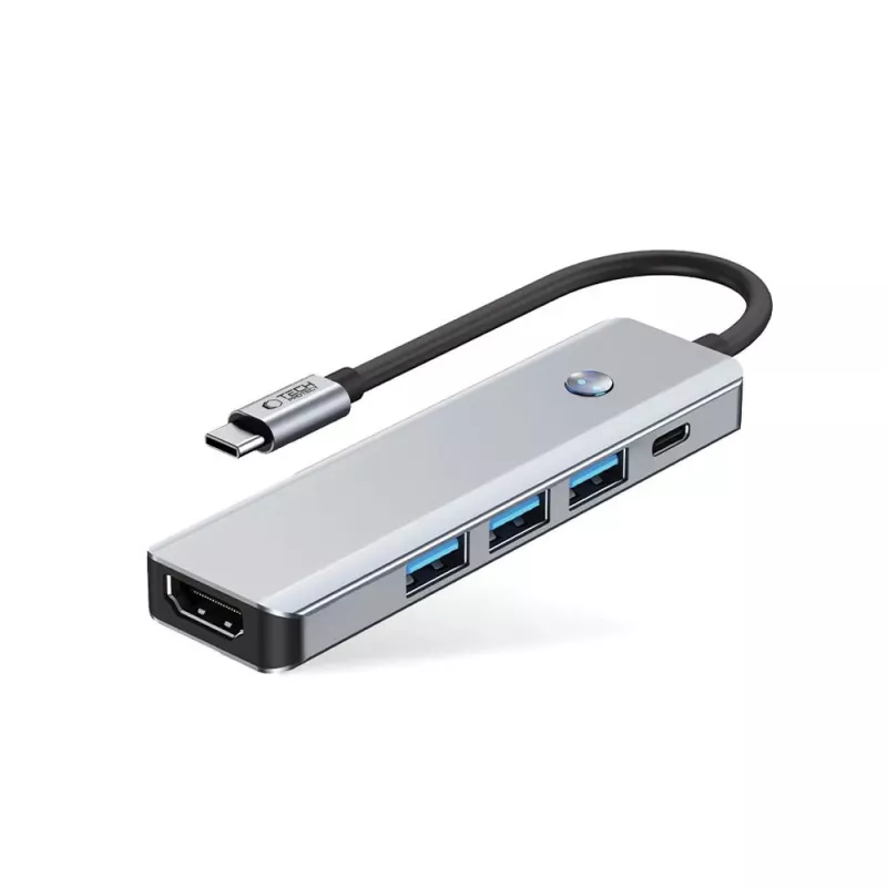 TECH-PROTECT HB01 adaptador hub 5IN1 Type-C + USB3.0 + HDMI 4K 60HZ + PD100W cinzento espaço
