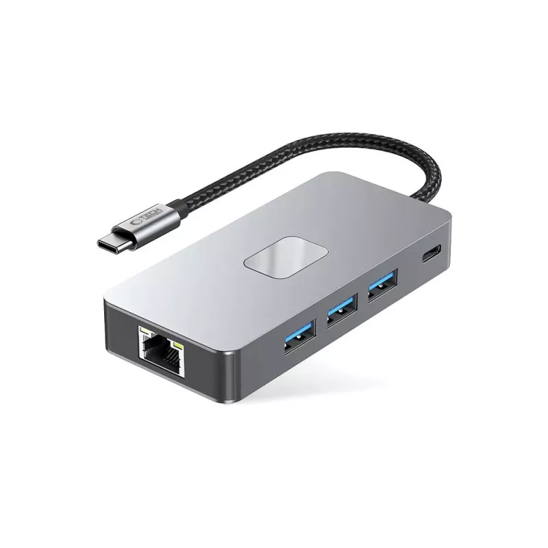 TECH-PROTECT HB05 adaptador Hub USB-C 9 em 1 com USB 2.0, USB 3.0, HDMI 4K 60Hz, SD/TF, PD 100W, RJ45 Gigabit Ethernet, cinzento sideral
