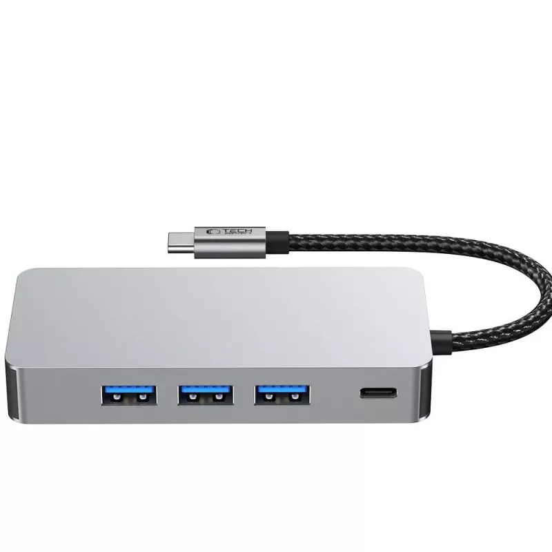 TECH-PROTECT HB05 adaptador Hub USB-C 9 em 1 com USB 2.0, USB 3.0, HDMI 4K 60Hz, SD/TF, PD 100W, RJ45 Gigabit Ethernet, cinzento sideral