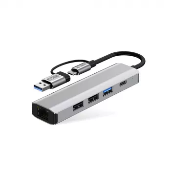 TECH-PROTECT HB03 adaptador Hub 5em1 Type-C + USB 2.0 + USB 3.0 + RJ45 cinzento sideral