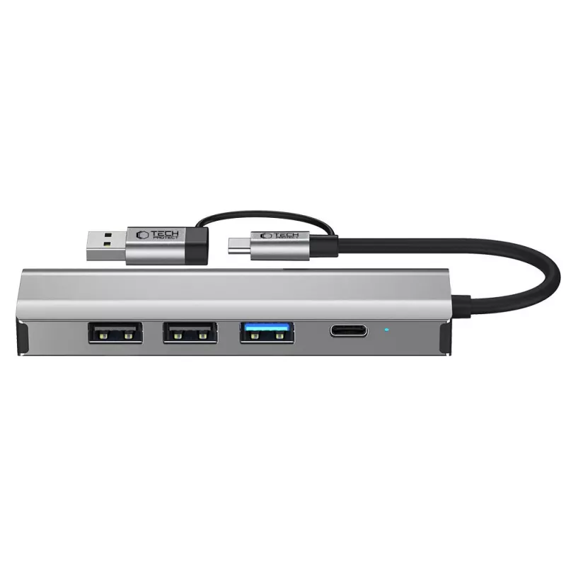 TECH-PROTECT HB03 adaptador Hub 5em1 Type-C + USB 2.0 + USB 3.0 + RJ45 cinzento sideral
