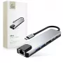TECH-PROTECT HB02 adaptador HUB 6 em 1 USB-C + USB 2.0 + USB 3.0 + HDMI 4K 30Hz + RJ45 + PD 100W cinzento sideral