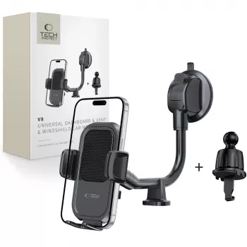 TECH-PROTECT V8 suporte de carro universal de braço longo para painel e para-brisas preto