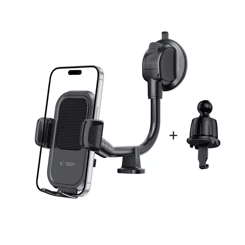 TECH-PROTECT V8 suporte de carro universal de braço longo para painel e para-brisas preto