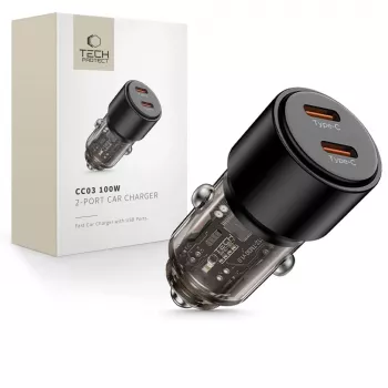 TECH-PROTECT CC03 carregador de carro de 2 portas PD 100W preto