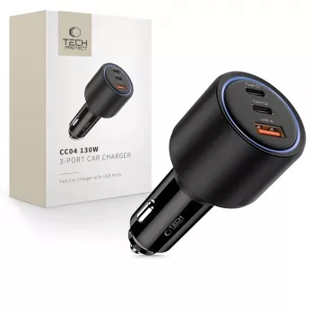 TECH-PROTECT CC04 carregador de carro de 3 portas PD 130W preto