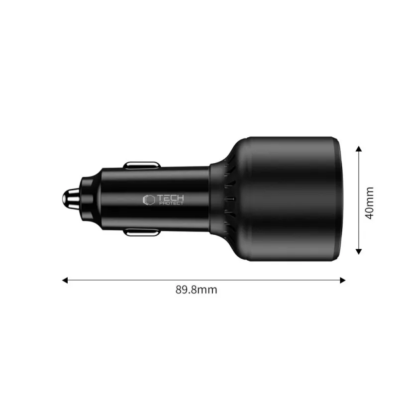 TECH-PROTECT CC04 carregador de carro de 3 portas PD 130W preto