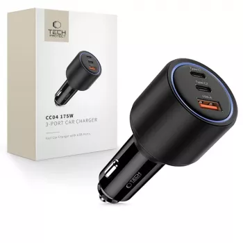 TECH-PROTECT CC04 carregador de carro de 3 portas PD 175W preto