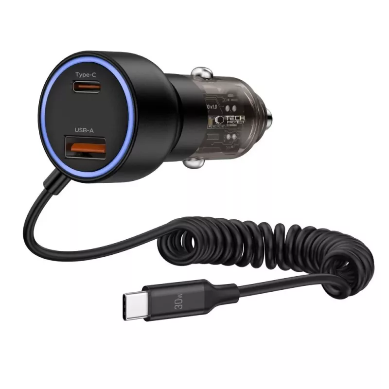 TECH-PROTECT CC05 carregador de carro de 2 portas PD 60W + cabo preto