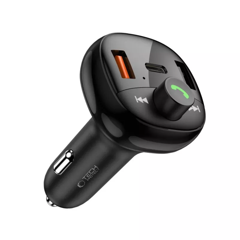 TECH-PROTECT CC06 Carregador de Automóvel 3 Portas PD 72W + Transmissor FM Bluetooth Preto