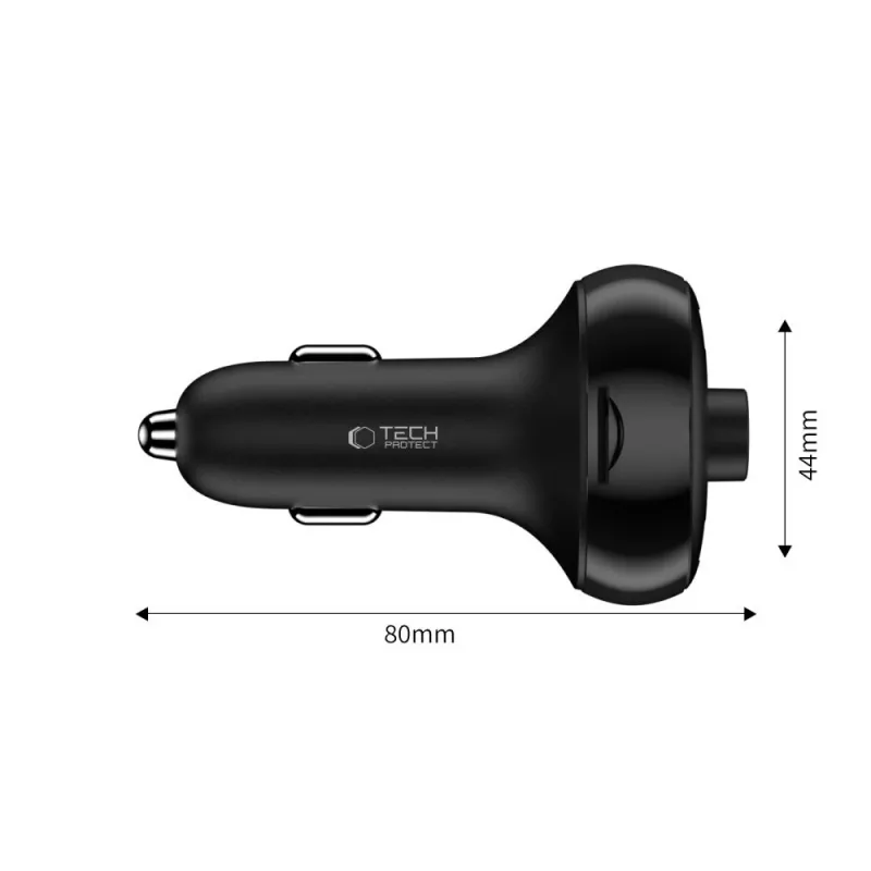 TECH-PROTECT CC06 Carregador de Automóvel 3 Portas PD 72W + Transmissor FM Bluetooth Preto