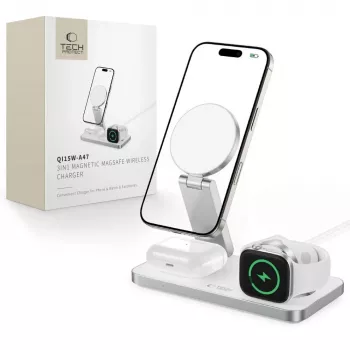 TECH-PROTECT QI15W-A47 Carregador Sem Fios Magnético MagSafe 3 em 1 Branco