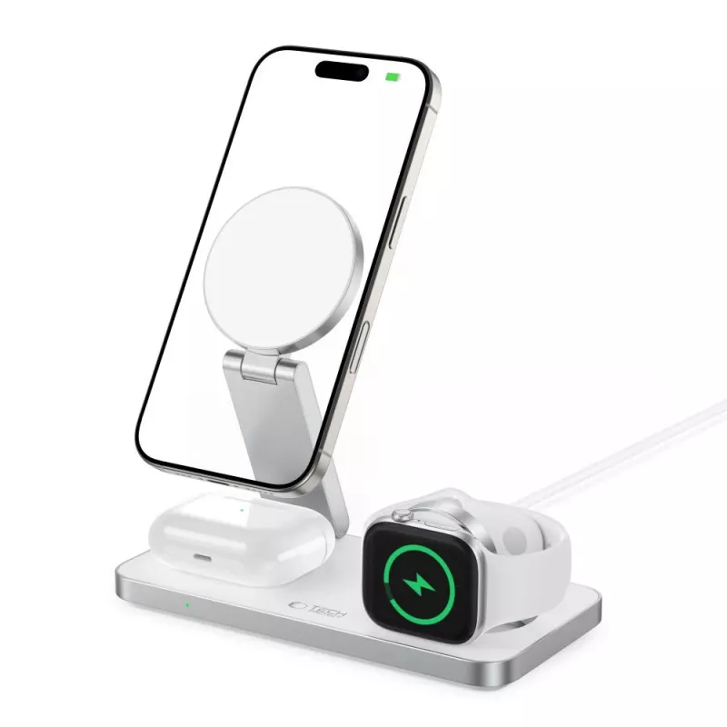 TECH-PROTECT QI15W-A47 Carregador Sem Fios Magnético MagSafe 3 em 1 Branco