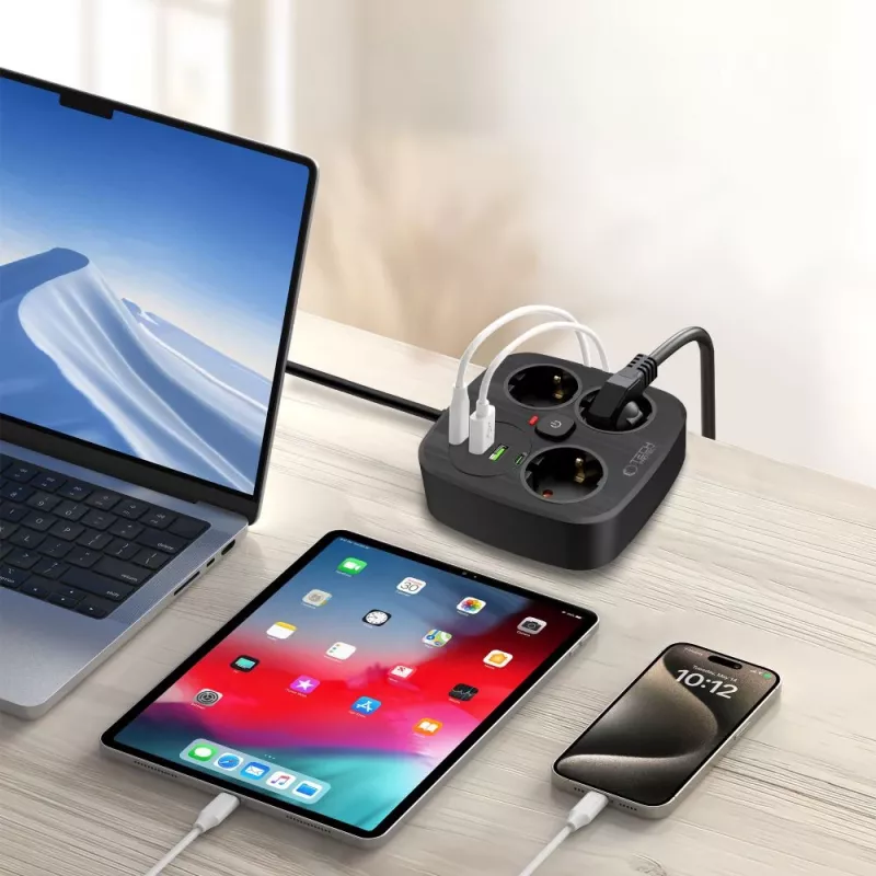 TECH-PROTECT PCS3X4 Extensão Elétrica 2 USB & 2 Type-C & 3 Tomadas 200cm Preto