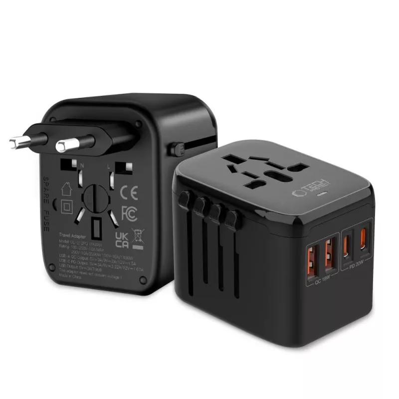 TECH-PROTECT TA200 Adaptador de Viagem EU / UK / US / AU Preto