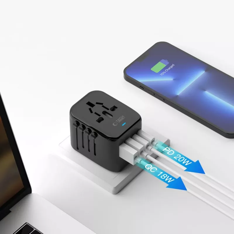 TECH-PROTECT TA200 Adaptador de Viagem EU / UK / US / AU Preto