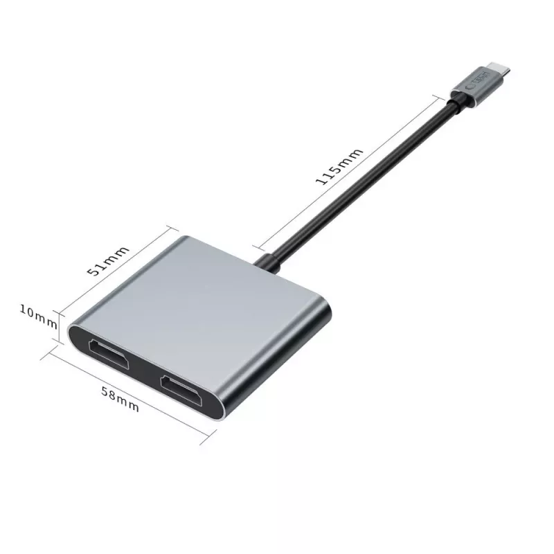 TECH-PROTECT HB08 Hub Adaptador 4 em 1 USB-C + USB 2.0 + 2x HDMI 4K 60Hz Cinzento Espacial