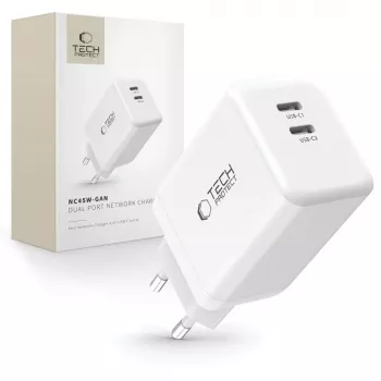 TECH-PROTECT NC45W-GAN Carregador de Rede 2 Portas PD 45W Branco