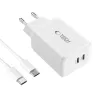 TECH-PROTECT NC45W-GAN Carregador de Rede 2 Portas PD 45W + Cabo USB-C Branco