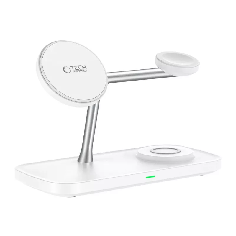 TECH-PROTECT QI15W-A45 Carregador Sem Fios Magnético MagSafe 3-em-1 Branco