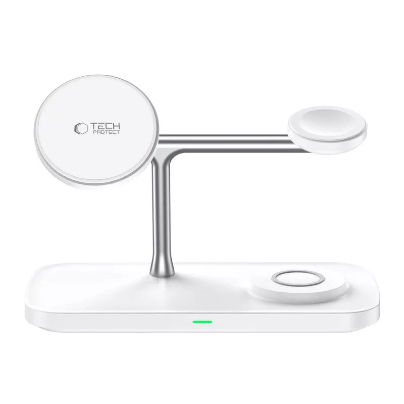 TECH-PROTECT QI15W-A45 Carregador Sem Fios Magnético MagSafe 3-em-1 Branco