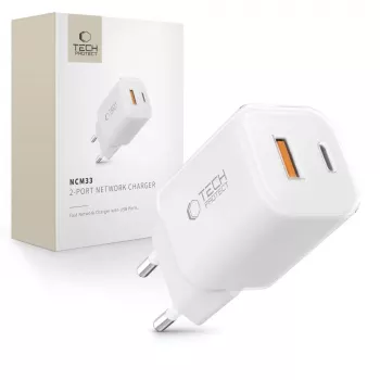 TECH-PROTECT NCM33 Carregador de Rede 2 Portas PD 33W / QC3.0 Branco