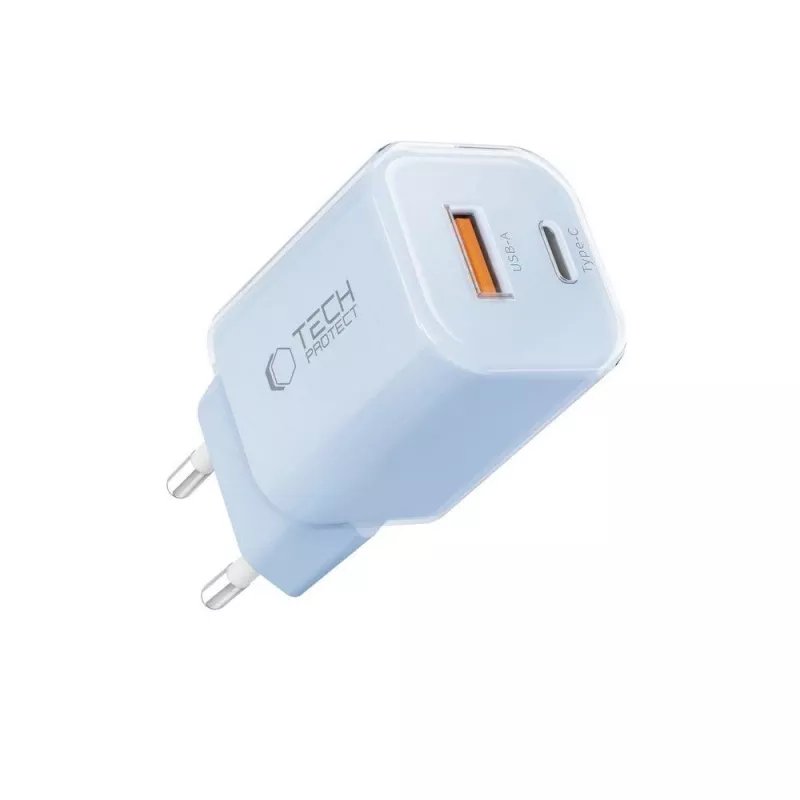 TECH-PROTECT NCM33 Carregador de Rede de 2 Portas PD 33W / QC3.0 Azul-claro