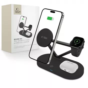 Suporte de carregamento Tech-Protect QI15W-A41 3IN1 MagSafe preto