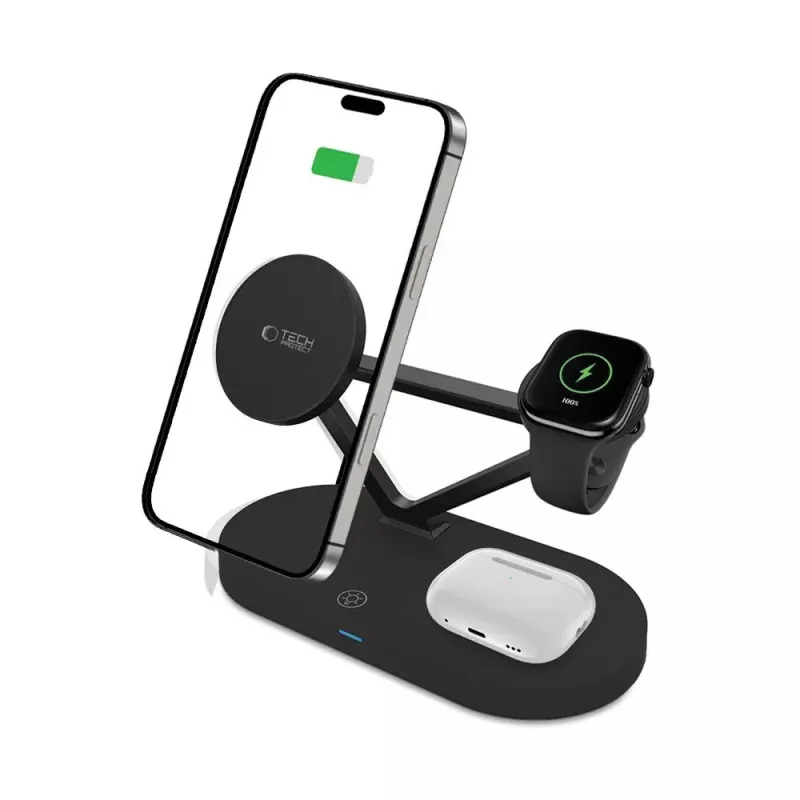 Suporte de carregamento Tech-Protect QI15W-A41 3IN1 MagSafe preto
