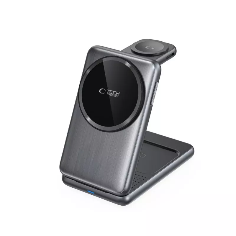 TECH-PROTECT QI15W-A42 Carregador Sem Fios Magnético MagSafe 3em1 Cinzento-espacial