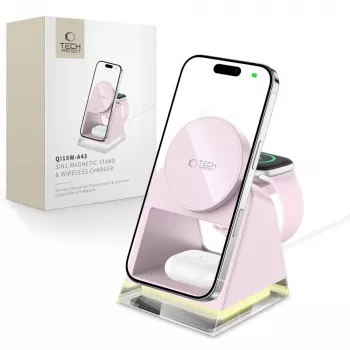 Estação de carregamento sem fios Tech-Protect QI15W-A43 3IN1 MagSafe rosa