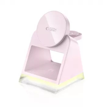 Estação de carregamento sem fios Tech-Protect QI15W-A43 3IN1 MagSafe rosa