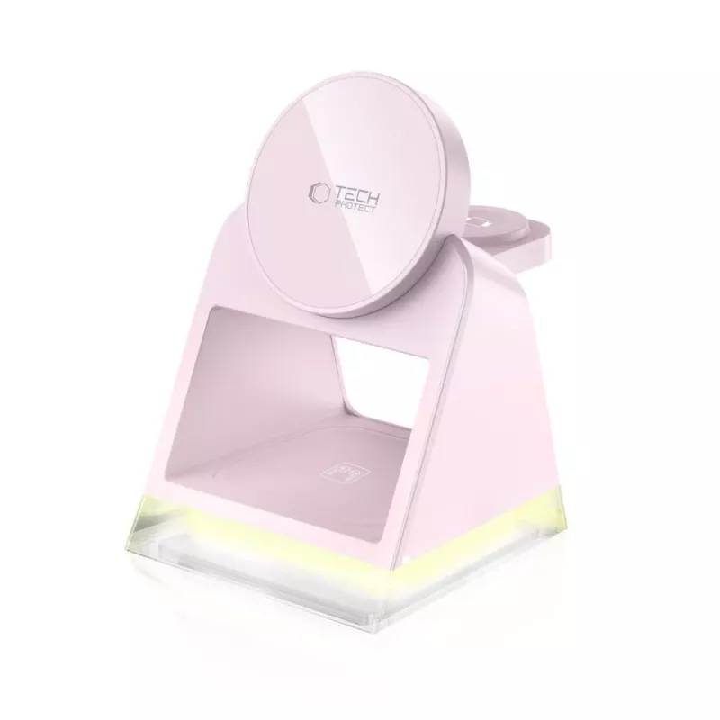 Estação de carregamento sem fios Tech-Protect QI15W-A43 3IN1 MagSafe rosa