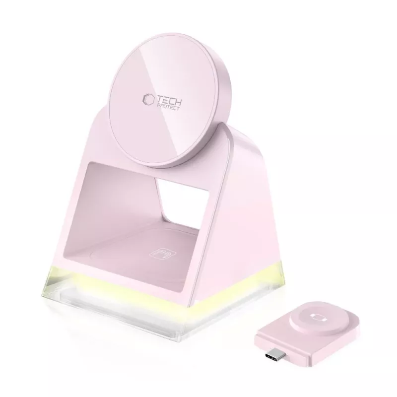 Estação de carregamento sem fios Tech-Protect QI15W-A43 3IN1 MagSafe rosa