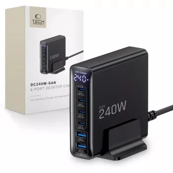 TECH-PROTECT DC240W-GAN Carregador de Secretária de 6 Portas PD 240W / QC3.0 Preto