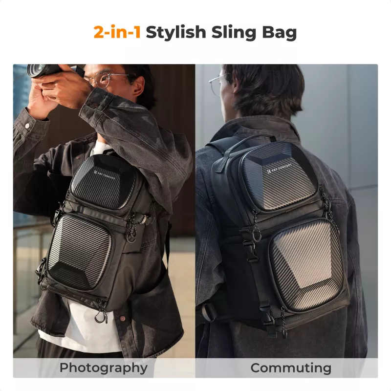Mala de câmara tipo sling K&F Concept 10L Crossbody para DSLR preta KF13.176
