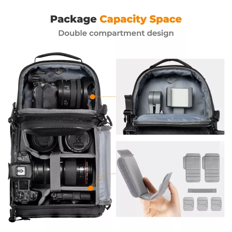 Mala de câmara tipo sling K&F Concept 10L Crossbody para DSLR preta KF13.176