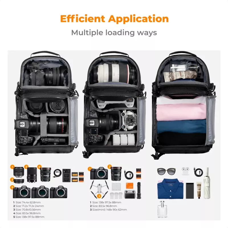 Mala de câmara tipo sling K&F Concept 10L Crossbody para DSLR preta KF13.176