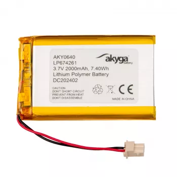 Bateria Li-Po Akyga AKY0640 LP674261 3,7 V 2000 mAh, PCM, Molex 5264 2 pinos, 50 mm