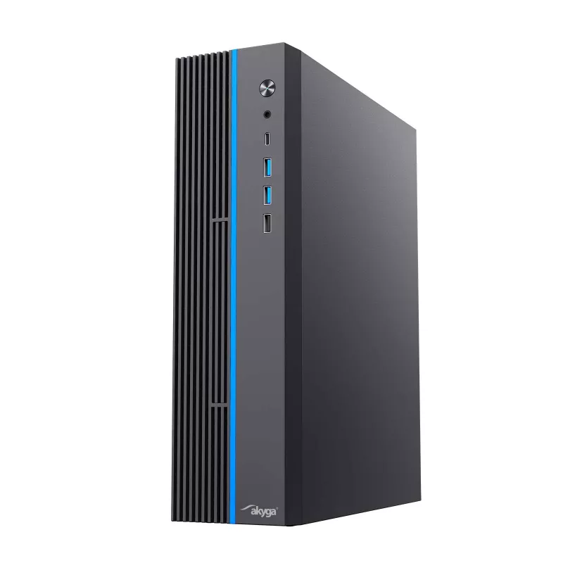 Akyga AK-302-01BL caixa de PC SFF, Micro-ATX / Mini-ITX, USB-C + 2x USB 3.0 + USB 2.0, sem fonte de alimentação, preto