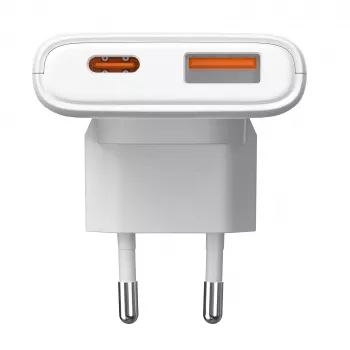 Akyga AK-CH-31 carregador USB GaN plano 65 W, USB-C PD + USB-A, branco