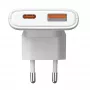 Akyga AK-CH-31 carregador USB GaN plano 65 W, USB-C PD + USB-A, branco