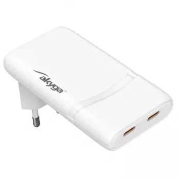 Akyga AK-CH-32 carregador USB-C GaN plano 65 W, 2 x USB-C PD, branco