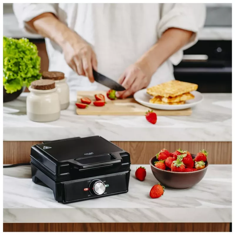 Adler AD 3088 máquina de waffles para 2 waffles grandes, 1600 W (máx. 2000 W), placas antiaderentes, temperatura regulável, preto (AD 3088)