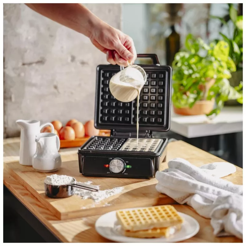 Adler AD 3088 máquina de waffles para 2 waffles grandes, 1600 W (máx. 2000 W), placas antiaderentes, temperatura regulável, preto (AD 3088)