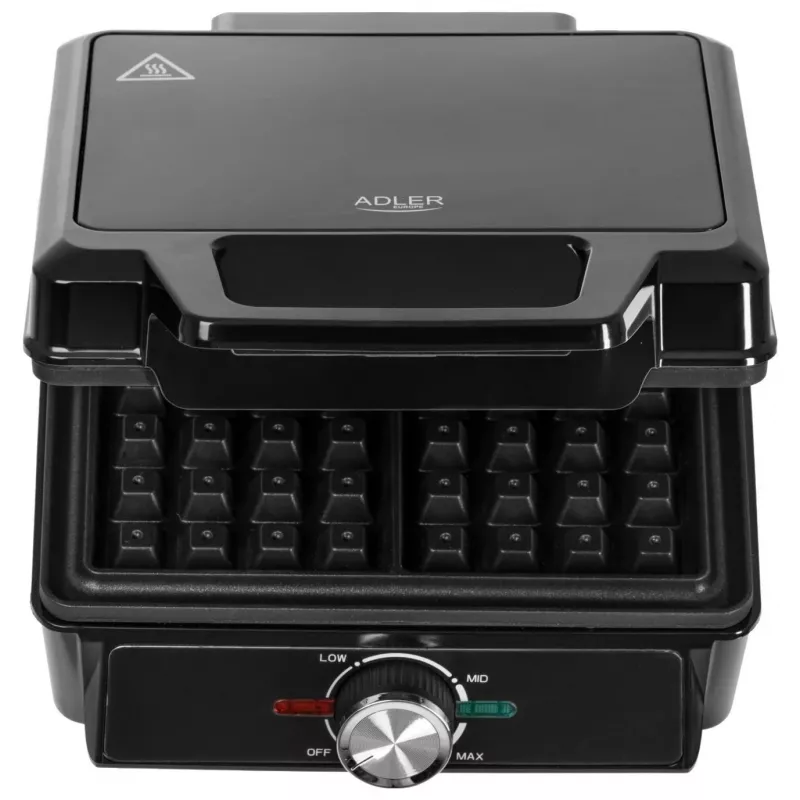 Adler AD 3088 máquina de waffles para 2 waffles grandes, 1600 W (máx. 2000 W), placas antiaderentes, temperatura regulável, preto (AD 3088)